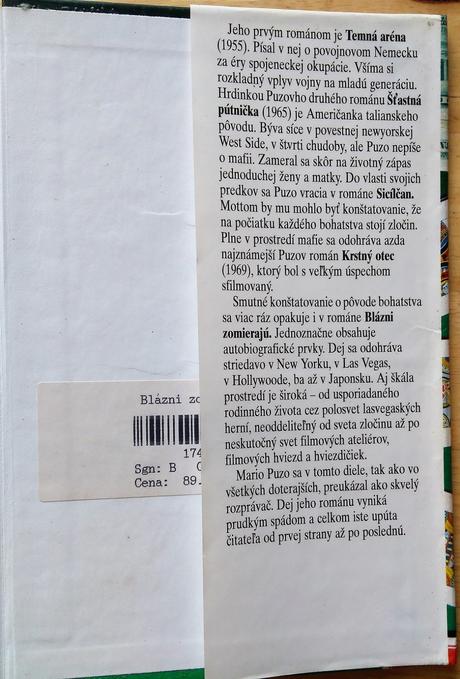 Blázni zomierajú, mario puzo, 1993, 