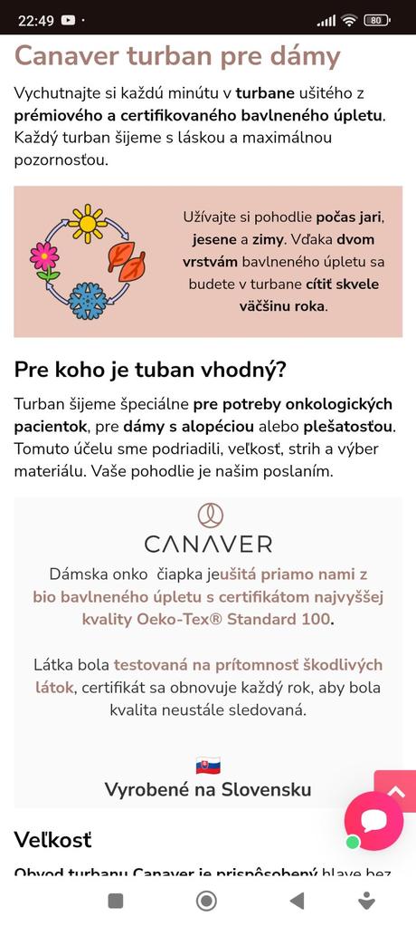 Čiapka/turban po chemoterapii,