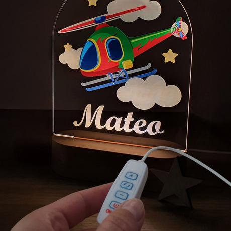 Detská nočná lampa s vlastným menom vrtuľník,