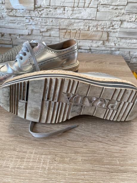 Prada silver leather lace-up derby shoe 38.5, prada,38