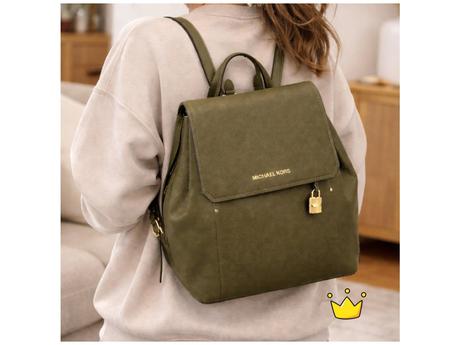 Kožený ruksak, batoh michael kors hayes khaki, michael kors