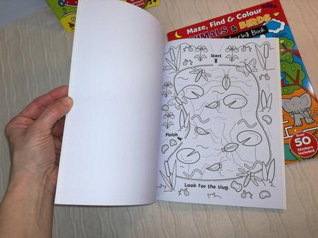 Maze, find & colour sticker & colouring book,