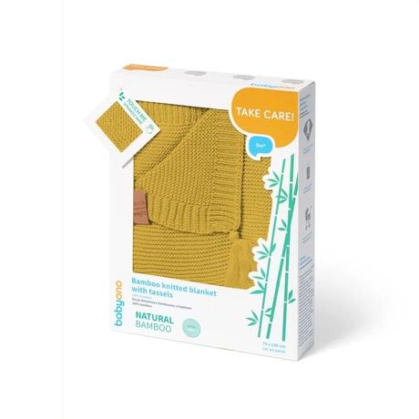 Babyono pletená deka bambusová so strapcami žltá 7, 