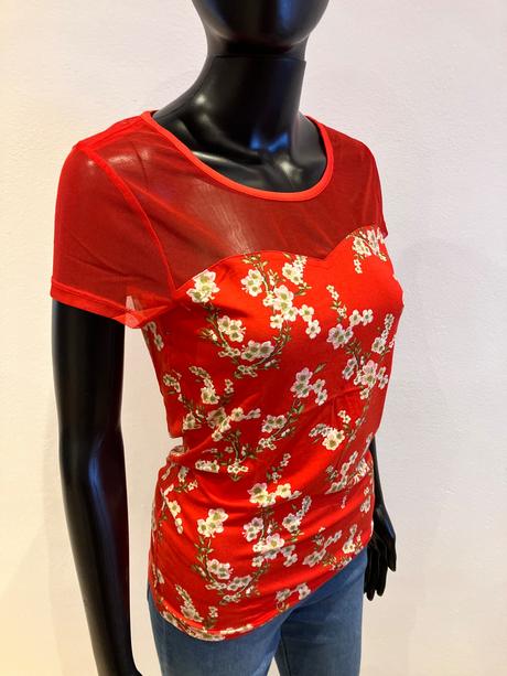 Dámske kvetované tričko červené melrose (36), s