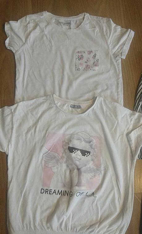 Kvietkovaný balík - kosela, rifle a tričká 158/164, 158–170