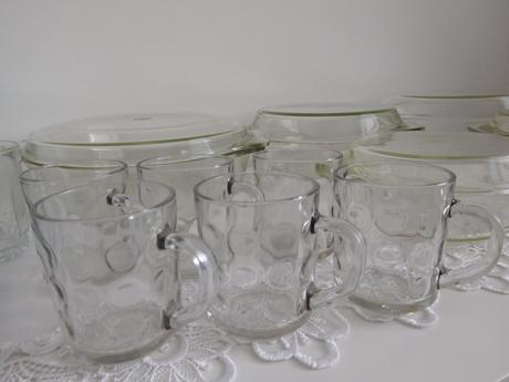Jenské sklo, poháre sklenené+karafa, poháre na čaj, 