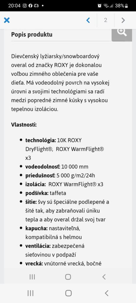 Zimný overal roxi, roxy,128
