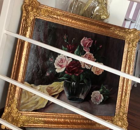 Stará olejomaľba - zátišie ruží,