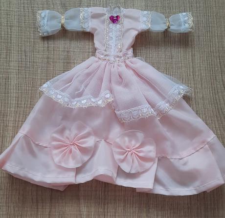 Barbie šaty bledoružové, žlté, 