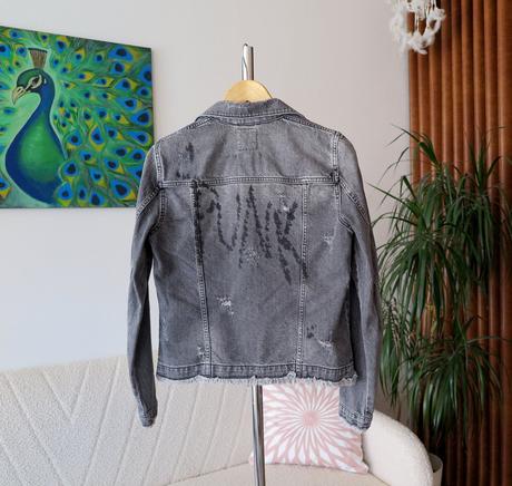 Dámska čierna/sivá rifľová bunda punk, esprit,m