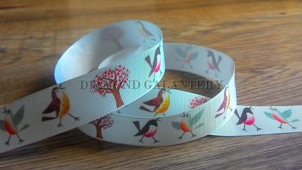 Stuha rypsová 25 mm - vtáčiky, 