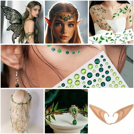 Elf, víla, uši, krídla, nálepky a iné,