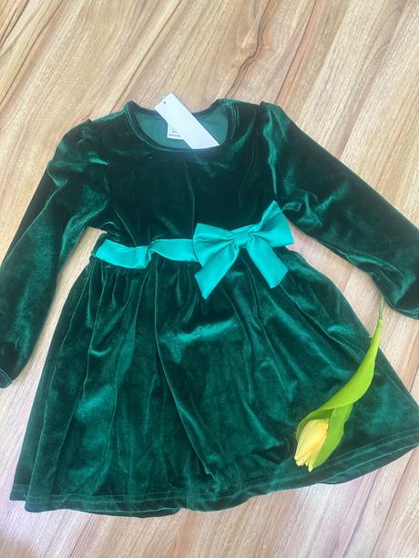 Smaragdove velúrové saty s mašľou vianočne, 68 - 98