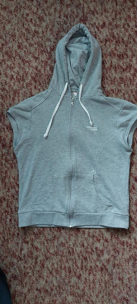 Sivá mikinová vesta s kapucňou na zips, l