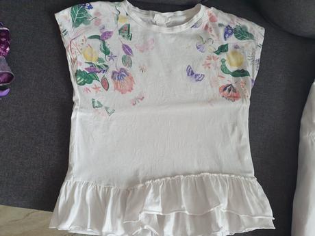 Trojica bielych kvetinových tričiek, h&m,134