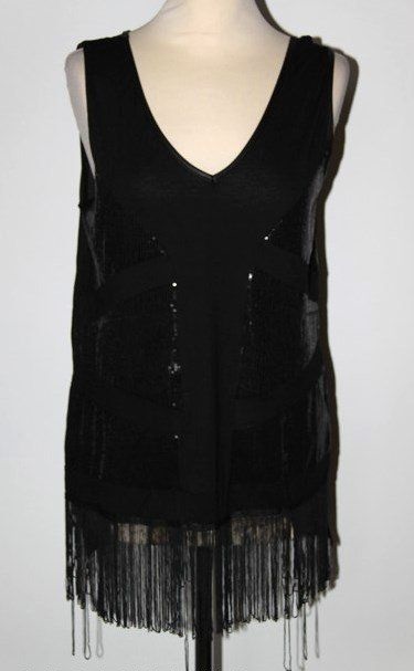 Čierny flitrový top so strapcami zn. bréal, m