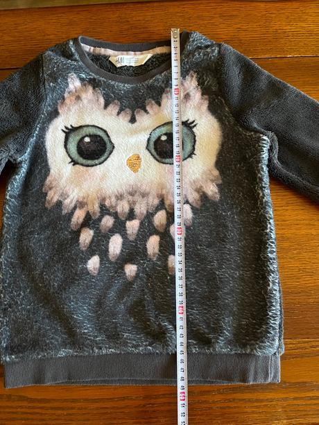 Teplá chlpatá mikina so sovičkou 122/128, h&m,122