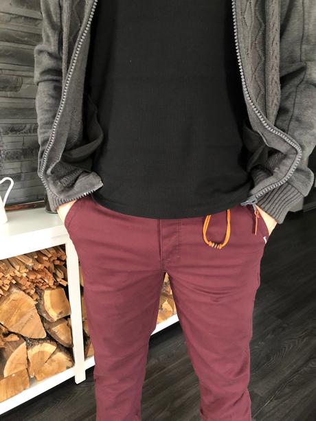 Pánske strech nohavice review bordové, review,m