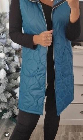 Petrolejová dlhá prešívaná vesta s kapucňou xl, xl