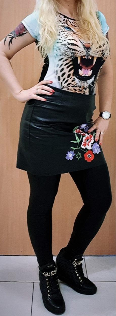 Koženková sukňa s výšivkou h&m 40/42, h&m,l