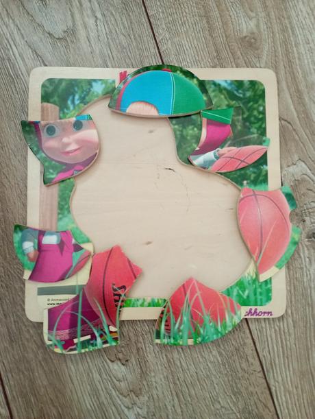 Drevené puzzle a skladací medvedik,