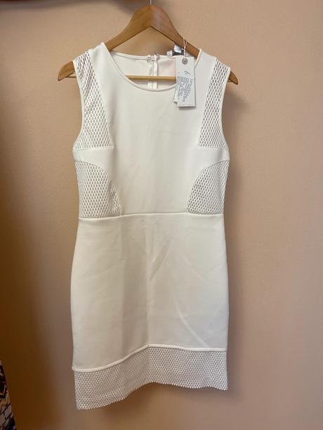 Biele šaty amisu elegantné po kolená midi, amisu,40 / 42 / l / xl