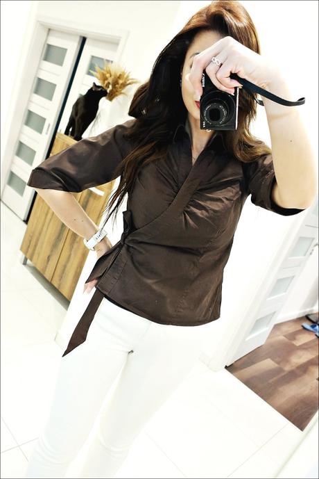 Čokoládová zavinovacia blúzka, h&m,36