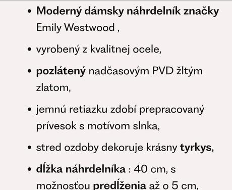 Náhrdelník s tyrkysom emily westwood, 