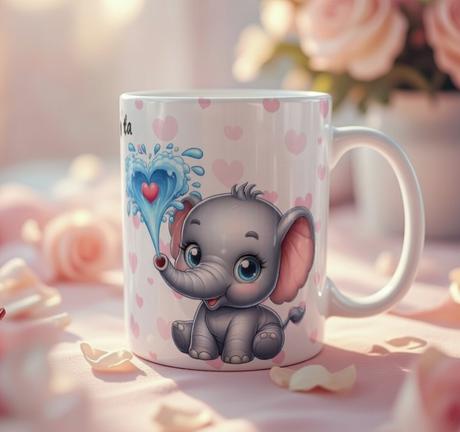 Hrnček na valentína so sloníkom, 
