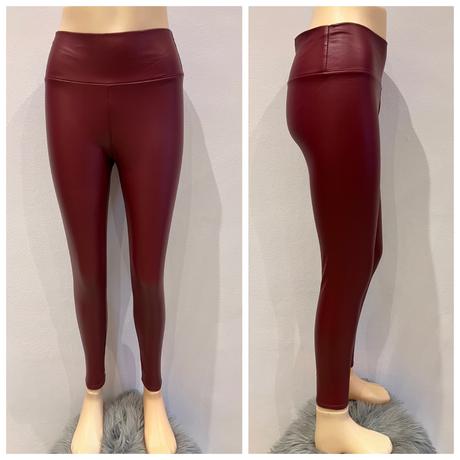 Dámske zateplené koženkové legíny bordové (xl), xl