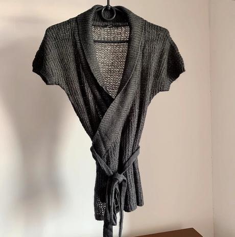 Šedý kratší svetr na zavazování/ kardigan, h&m,xs