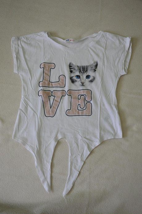 Zaväzovacie tričko s mačičkou 146-152, h&m,146