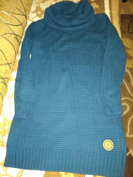 Pletené smaragdové šaty s veľkým golierom, bonprix,164