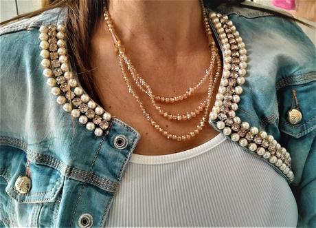 Korálkový trblietavý viacradový náhrdelník, 