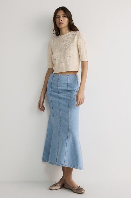 Úpletové tričko s ružičkami, reserved,36 / 38 / l / m / s