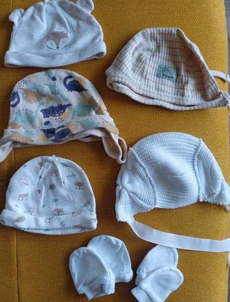 Čiapky pre novorodenca + 2ks rukavičiek, <50