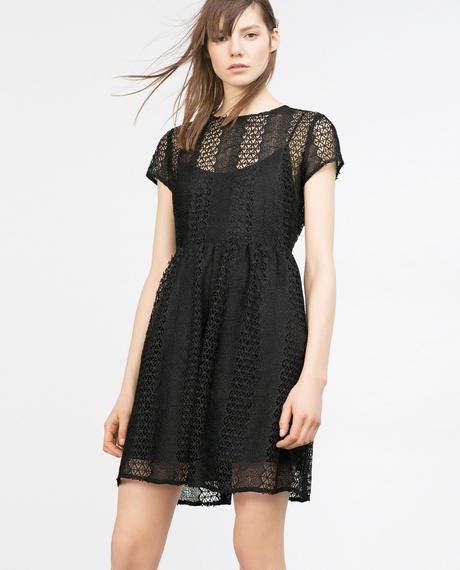 Zara čierne šaty z guipur krajky so spodničkou, zara,36 / s