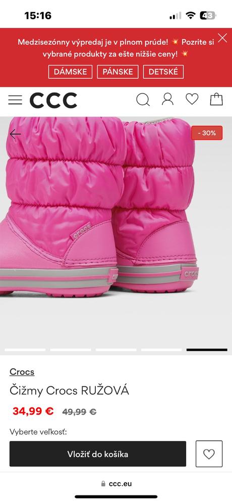 Zimne ružové crocs topánky 25, crocs,25