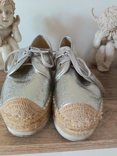 Strieborne espadrilky na platforme, 39