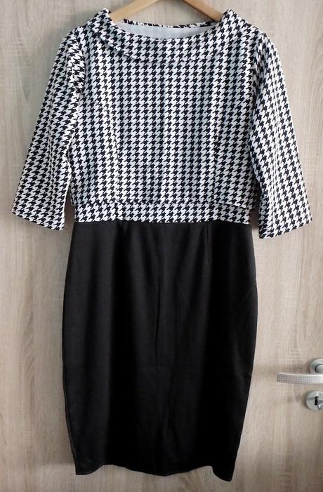 Peekaboo čierno-biele vzorované šaty + crop top, 38 - xl