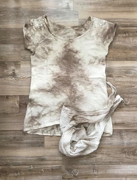 Batikované tričko s kamienkami+šatka, m