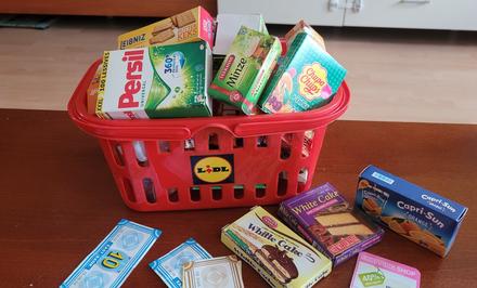 Nákupný košík pre deti s doplnkami-hra na obchod,