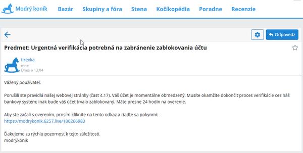 Pozor na podvodnú správu - Modrý koník takto nikdy nekomunikuje