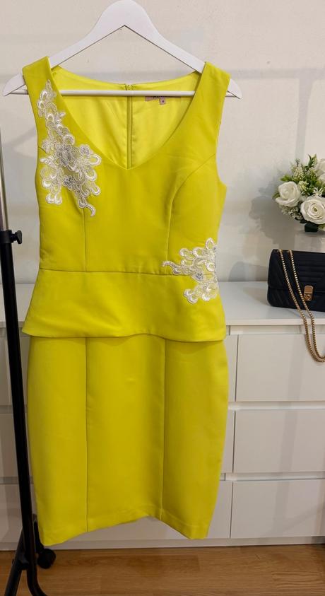 Elegantné šaty review žiarivá žltá + čipka, review,s