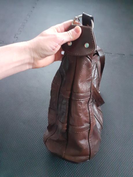 Kožená veľká hnedá kabelka so zipsami s podšívkou, 