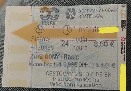 Predám 24-hodinový lístok mhd ba základný basic, 