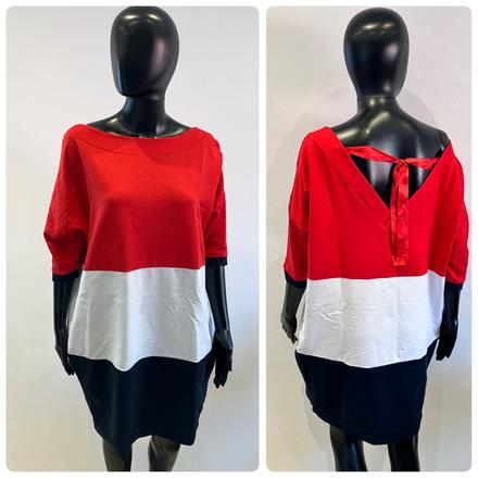 Voľné trojfarebné šaty s viazaním na chrbte (l), l