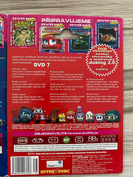 Dvd autíčka 6,8 a finley požární autíčko 0,4,7,8, 