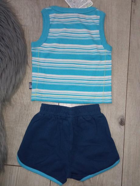 Modrá pásikavá letná súprava looney tunes,3-6 mes., original marines,62