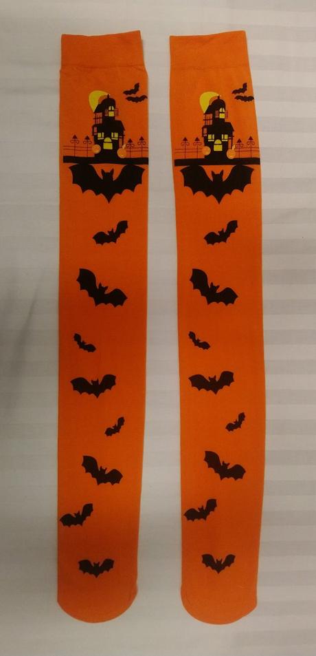 Karnevalové oranžové pančuchy s motívom,